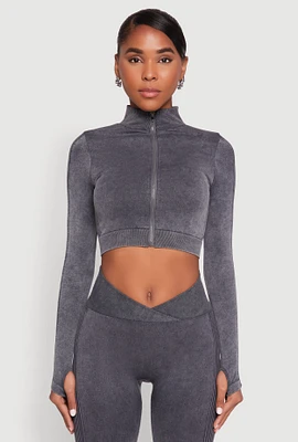 Womens Seamless Mineral Wash Crop Track Jacket, Grey, Size L