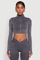 Womens Seamless Mineral Wash Crop Track Jacket, Grey, Size L