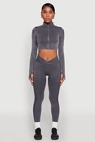Womens Seamless Mineral Wash Crop Track Jacket, Grey, Size L