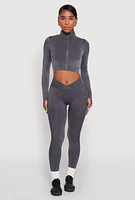 Womens Seamless Mineral Wash Crop Track Jacket, Grey, Size L