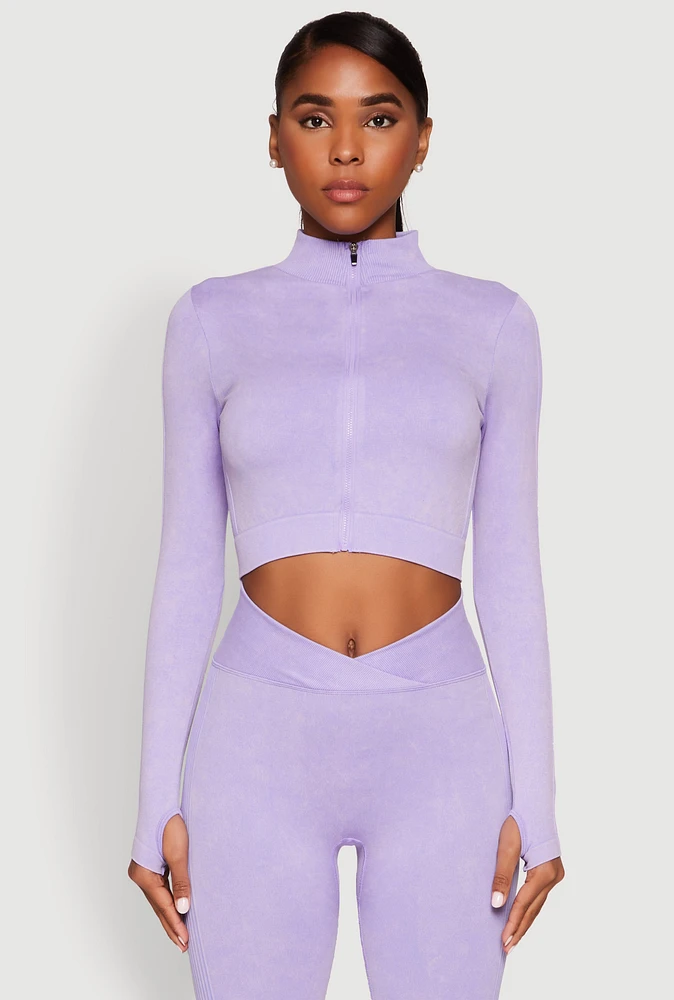 Womens Seamless Mineral Wash Crop Track Jacket, Purple,