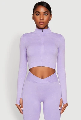 Womens Seamless Mineral Wash Crop Track Jacket, Purple,