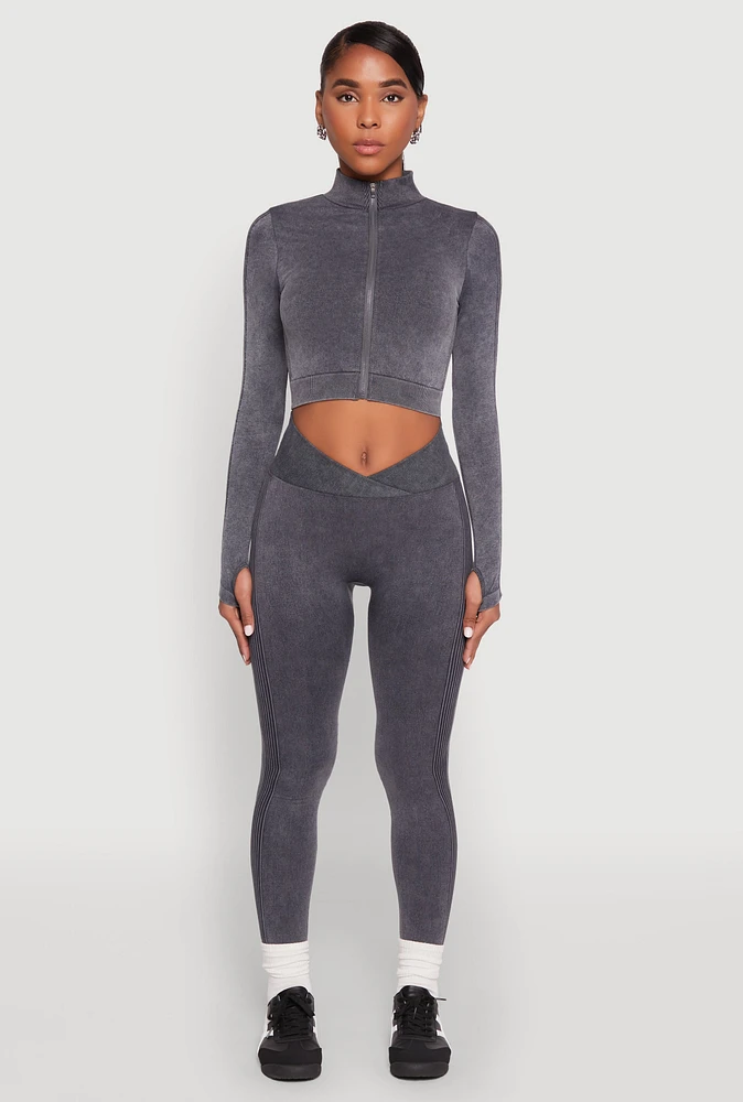 Womens Seamless Mineral Wash Ruched High Waisted Leggings, Grey, Size L