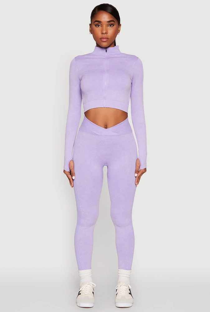 Womens Seamless Mineral Wash Ruched High Waisted Leggings, Purple, Size XL