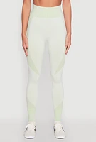 Womens Striped Detail Two Tone Leggings, Green, Size L