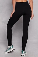 Womens Seamless Fleece Ribbed Knit Leggings, L-XL