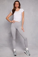 Womens Seamless Fleece Ribbed Knit Leggings, Grey, Size L-XL