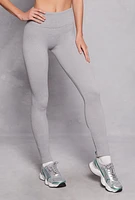 Womens Seamless Fleece Ribbed Knit Leggings, Grey,