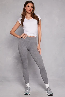 Womens Seamless Fleece Ribbed Knit Leggings, Grey, Size L-XL