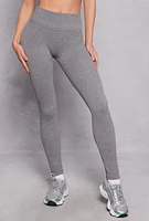 Womens Seamless Fleece Ribbed Knit Leggings, Grey, Size L-XL