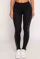 Womens Seamless Checkered Rhinestone Detail Leggings, Black,