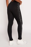 Womens Seamless Checkered Rhinestone Detail Leggings, Black,