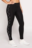 Womens Rhinestone Geometric Patterned Leggings, Black, Size L-XL