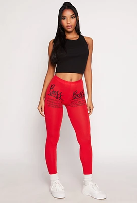 Womens Glitter Boss Graphic Leggings, Red, Size M