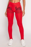 Womens Glitter Boss Graphic Leggings, Red, Size XL