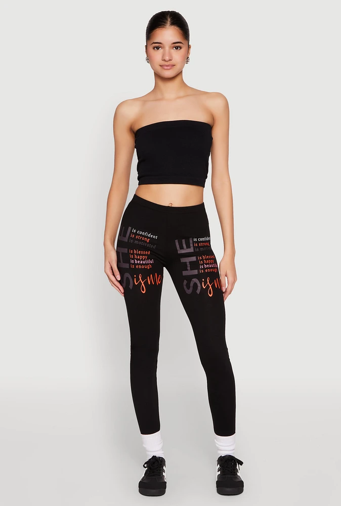 Womens She Is Me Graphic Leggings, Black, Size XL