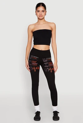 Womens She Is Me Graphic Leggings, Black, Size XL