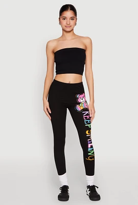 Womens Keep Smiling Bear Graphic Leggings, Black, Size M