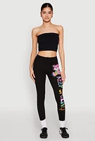 Womens Keep Smiling Bear Graphic Leggings, Black, Size M