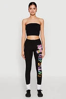 Womens Keep Smiling Bear Graphic Leggings, Black, Size M