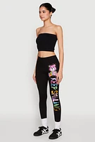 Womens Keep Smiling Bear Graphic Leggings, Black, Size S