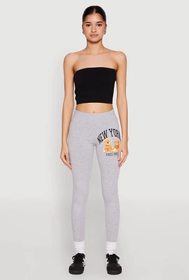 Womens New York Since 1995 Bear Graphic Leggings, Grey, Size XL