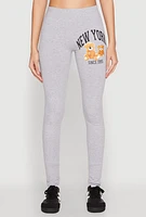 Womens New York Since 1995 Bear Graphic Leggings, Grey, Size XL
