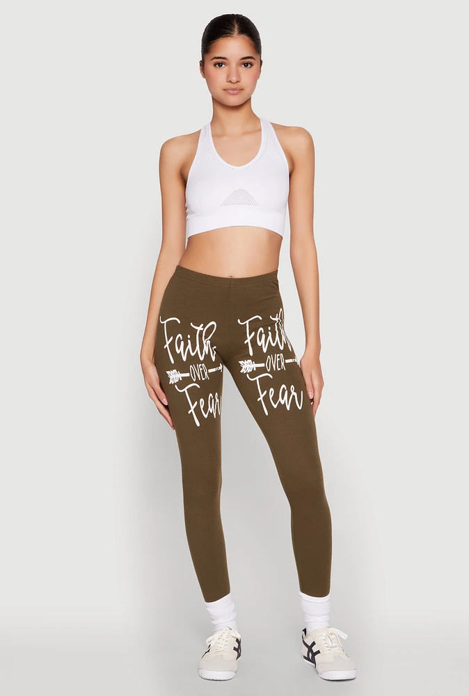 Womens Faith Over Fear Leggings, Green, Size XL