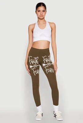 Womens Faith Over Fear Leggings, Green, Size XL
