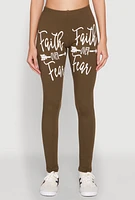 Womens Faith Over Fear Leggings, Green, Size XL