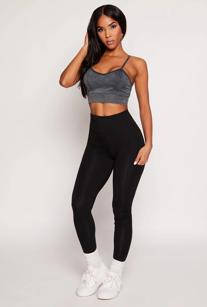 Womens High Waist Cropped Pocket Leggings,