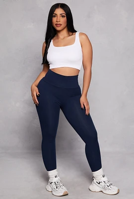 Womens High Waist Cropped Pocket Leggings, Blue, Size S