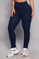 Womens High Waist Cropped Pocket Leggings, Blue, Size S