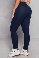 Womens High Waist Cropped Pocket Leggings, Blue, Size S