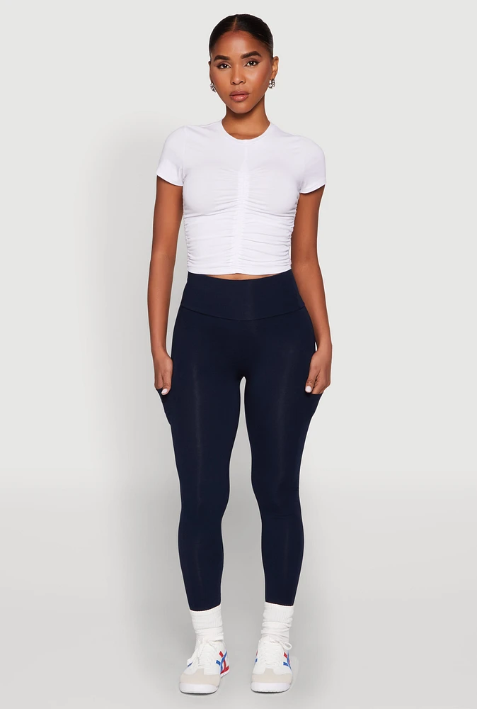 Womens High Waist Cropped Pocket Leggings,