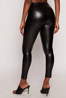 Womens High Waist Faux Leather Leggings, Black, Size S