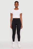 Womens Textured Waistband Fleece Lined Leggings, Black