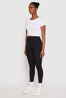 Womens Textured Waistband Fleece Lined Leggings, Black