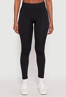 Womens Textured Waistband Fleece Lined Leggings, Black