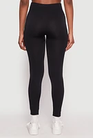 Womens Textured Waistband Fleece Lined Leggings, Black