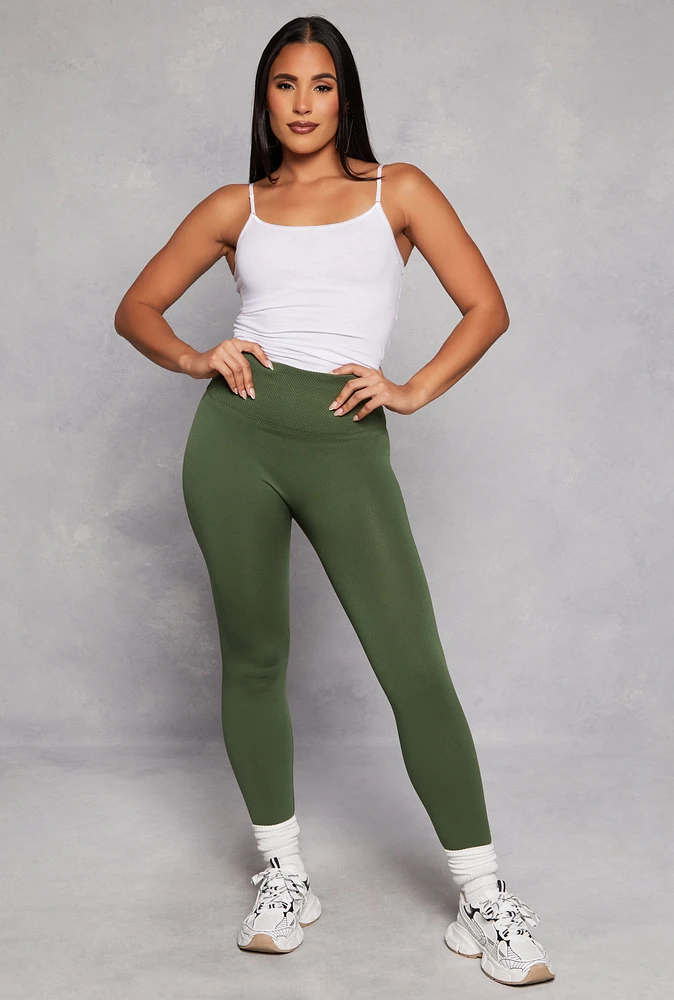 Womens Fleece Lined High Waist Leggings, Green, Size M