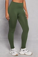 Womens Fleece Lined High Waist Leggings, Green, Size M