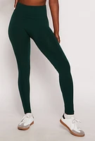 Womens Fleece Lined High Waist Leggings, Green, Size L