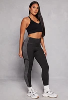 Womens Two Tone High Waisted Leggings, Grey, Size L-XL