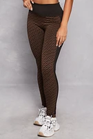 Womens Geometric Print High Waist Leggings, Brown, Size L-XL