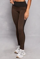 Womens Geometric Print High Waist Leggings, Brown, Size S-M