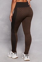 Womens Geometric Print High Waist Leggings, Brown, Size L-XL