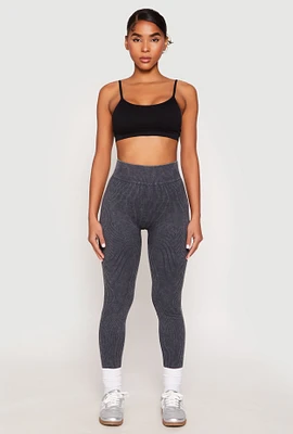 Womens Seamless Acid Wash High Waisted Leggings, Grey, Size S-M
