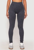 Womens Seamless Acid Wash High Waisted Leggings, Grey, Size S-M