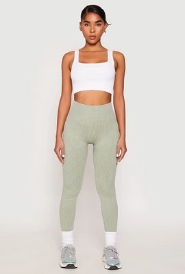 Womens Seamless Acid Wash High Waisted Leggings, Green, Size S-M